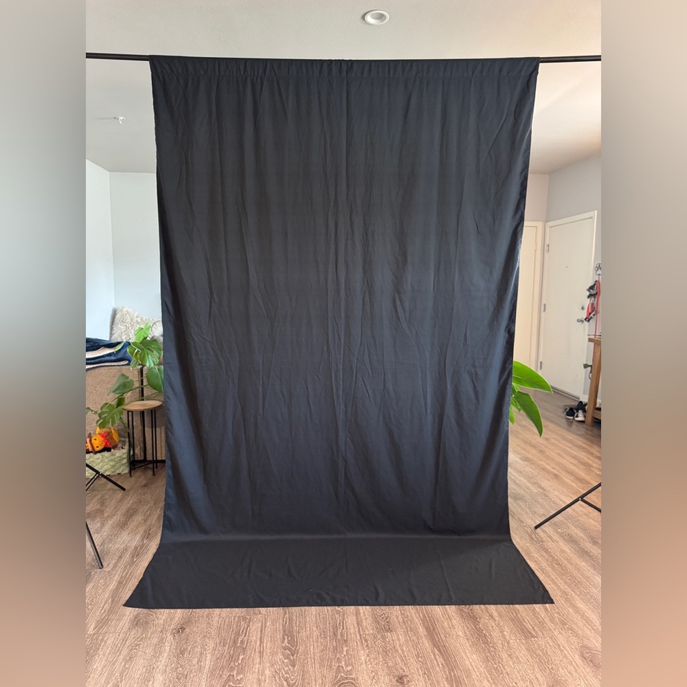 Set Of 3 Black Cloth Curtain Panels 110x69" Each